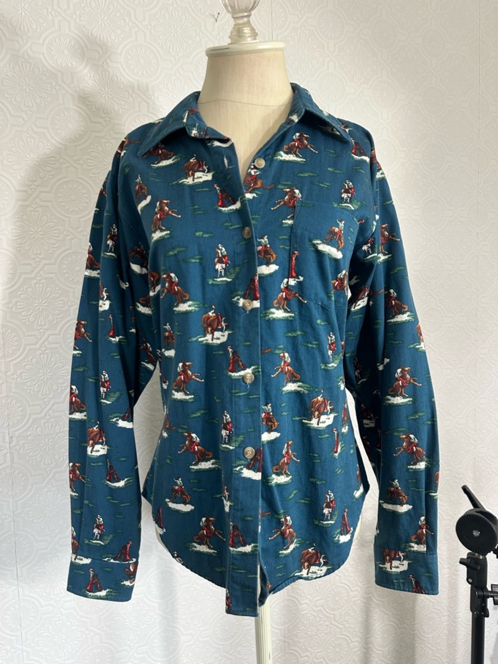 Vintage Five Star Teal Western Print Shirt